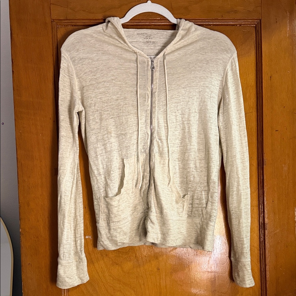 Womens  Linen Cream Hooded zip hoodie